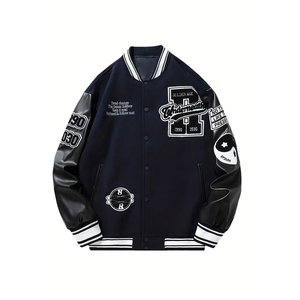 New Design <b>Men</b> Winter Varsity <b>Jacket</b> Plush Stand Collar Loose Fit <b>Letter</b> Pattern Chenille Embroidery High Street Wear - Product Image 1