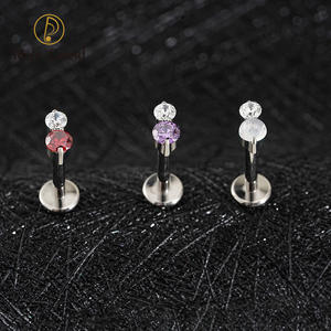 ASTM F136 خيط داخلي من التيتانيوم قرط غضروف من الزركونيوم المكعّب ، قرط صغير من حجرين مسطح من الخلف ، مسمار مسمار لولبي ، ثقب الأنف - Product Image 5