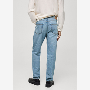 Pantalon en denim pour hommes OEM ODM, coupe normale, denim lavé doux avec braguette à boutons, pantalon décontracté à usage quotidien, poches latérales solides - Product Image 4