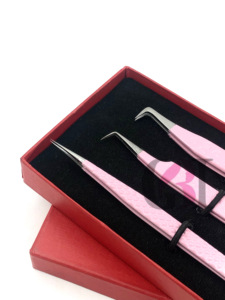 แหนบต่อขนตาสแตนเลสแบบบางตรงเคลือบผงสองสีอุปกรณ์เสริมความงามโลโก้แบบกำหนดเองใหม่90องศา - Product Image 5