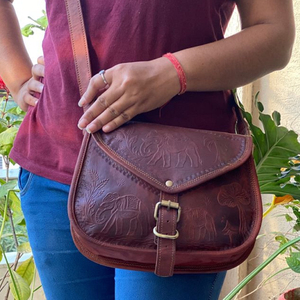 Bolso de cuero con relieve para mujer, bandolera de cuero marrón, Estilo Vintage - Product Image 3