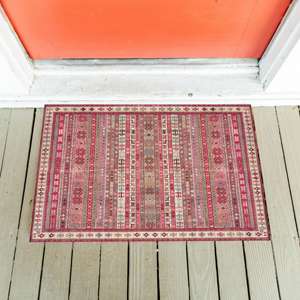 Red Entry Rug, Printed <b>Doormat</b>, Striped Rug, Farmhouse Decor Rug,Nonwoven Thin Rug - Product Image 1