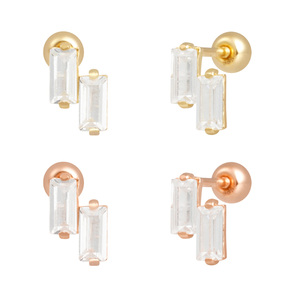 Orecchini alla moda da donna con taglio quadrato in zirconio cubico in oro 14k con orecchini a bottone all'ingrosso di gioielli K-gioielli di base per gioielli - Product Image 1