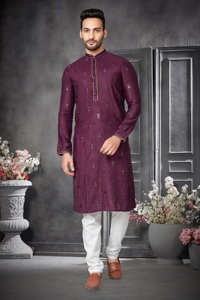 Indian and Pakistani Style Designer Embroidery Work Ready Made Kurta Pyjama Set for Men in Wedding Wear and <b>Festival</b> Function - Product Image 3