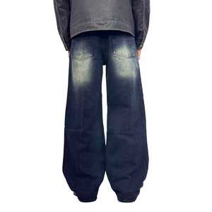 Customizable <b>Men's</b> <b>Wide</b> <b>Leg</b> Mid Waist Denim <b>Jeans</b> Button Detail Quick Dry Breathable Fabric Distressed Stone Wash Sun Fade - Product Image 3