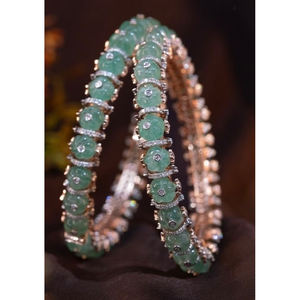 สร้อยข้อมือชุบทอง24กะรัตทำด้วยมือคุณภาพสูงดีไซน์เนอร์กำไลชุบทองในหินสีเขียวมิ้นท์ - Product Image 3