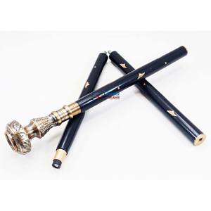 Bastón de madera negro ajustable de venta completa con perilla antigua de latón mango de brújula para senderismo Camping actividades al aire libre - Product Image 6