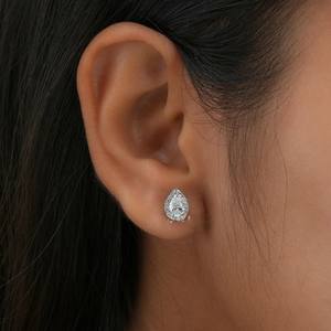 Atractivo 4.50ctw pera corte brillante Halo diamante Stud pendientes 7*10MM oro blanco genuino bisel ajuste perfecto regalo de boda - Product Image 3
