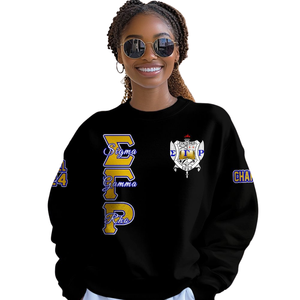 Sweat-shirt décontracté à col rond Sigma Gamma Rho 1922 Bleu Or Vêtements grecs de sororité Polaire premium Pull pour femme Style d'hiver - Product Image 4