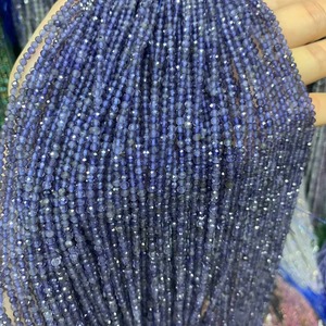 Iolite ronde naturelle à facettes 3mm 4mm perles en vrac perles de pierre véritable petit brin complet 15.5 pouces - Product Image 1