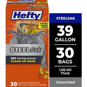 ถุงขยะขนาดใหญ่พิเศษ Hefty Steelsak สีเทา ไม่มีกลิ่น 39 แกลลอน บรรจุ 30 ใบ - Product Image 1