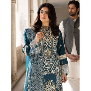 Ensemble de costume brodé pour femme en tissu lawn avec dupatta en organza et pantalon, anti-rétrécissement, non cousu - MAHNUR 3PC BIC-4609 - Product Image 3