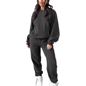 Custom Logo Unisex Slim Fit Breathable Winter <b>Fleece</b> Plus Size Casual Solid Hoodie and <b>Jogger</b> Tracksuit for <b>Women</b> - Product Image 2