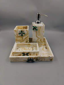 High Demand Eco-Friendly <b>Resin</b> Bathroom Set Natural <b>Stone</b> Texture Hand-painted Minimalist Accessories Customized Color for Chic - Product Image 2