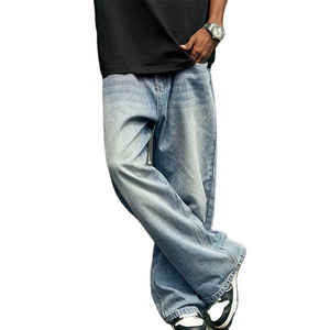 Lavage sur mesure jambe droite baggy jambe large jean nouvelle mode rue décontracté hommes jean pantalon - Product Image 1