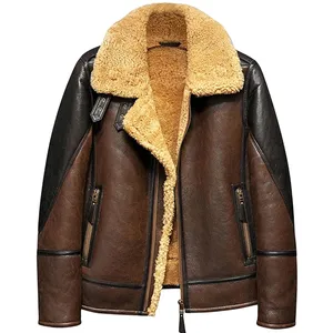 OEM/ODM Leder Jacquard Pelz kragen Pullover Jacke für Mann Frauen OEM benutzer definierte Leder Großhandel Jacke
