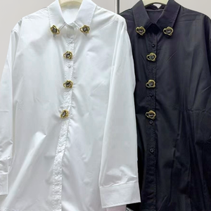 Camisas y Blusas Holgadas de Algodón Transpirable de Manga Larga Retro Extra Grandes para Mujer con Logotipo Frontal - Product Image 4