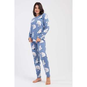 Conjunto de Pijama KADIN P.SUPREM O YAKA UZUN KOL ETEGI OVAL - AZUL MARINO CLARO - AZUL MARINO CLARO - Product Image 4