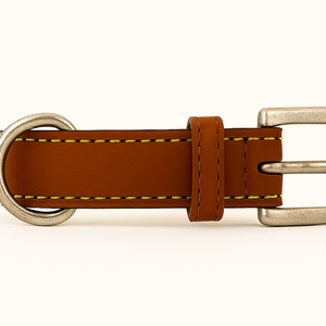 Collier de chien de luxe en cuir marron de Divine International pour animaux de compagnie agressifs avec boucle dorée et anneau en D - Product Image 3