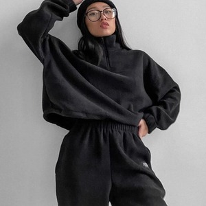 Fashion <b>Women's</b> Eco-friendly Fleece Suit Loose Long Sleeve Sweatshirt High Waist <b>Trousers</b> 2-Piece Warm Tracksuit Set - Product Image 5
