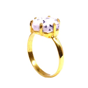Moda 925 plata esterlina chapado en oro venta al por mayor joyería proveedor dendrita ópalo piedra preciosa anillo Hexagonal - Product Image 1