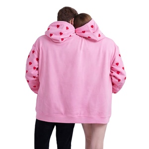 Sweats à capuche tendance en molleton de coton pour deux personnes, coupe oversize, imprimé cœur rose, streetwear, pull personnalisable en gros - Product Image 6