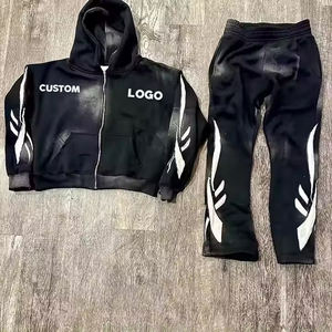 Logo personnalisé 100% coton polaire pull survêtement pour hommes bas prix lavage à l'acide et DTG impression sweat à capuche et sweat-shirt ensemble - Product Image 6