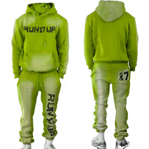 Manufacturer Custom Men Sweatsuit Streetwear Heavyweight Sweatsuit Mens Embroidery Vintage Acid Washed <b>Jogger</b> Sweatpants and Hoodie Set - Product Image 1