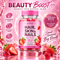Gummies Beauté Cheveux, Peau et Ongles à la Biotine, Vitamines C et E, Goût Fraise, Complément Masticable, 60 Gummies, Emballage OEM Marque Privée