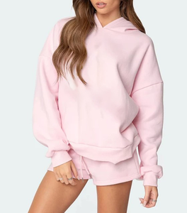 Ensemble short à capuche surdimensionné personnalisé pour femmes pull court insigne écologique en coton polaire épais et éponge hiver/automne - Product Image 4