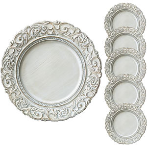 Fabriek Groothandel Wit <span class=keywords><strong>Hotel</strong></span> Decoratie Plastic Oplader Platen Met Gouden Rand Voor Huwelijksfeest - Product Image 1