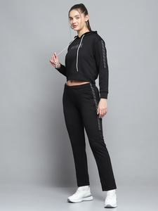Top vente noir imprimé à capuche femmes 2 pièces survêtement ensemble respirant à capuche et pantalons de survêtement pleine longueur 2 pièces survêtement ensemble - Product Image 5