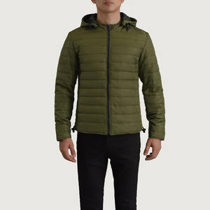 High Quality <b>Men's</b> Canvas <b>Puffer</b> <b>Jacket</b> Winter Stand Collar Front Logo <b>Hooded</b> Breathable Windproof Customized Logo - Product Image 5