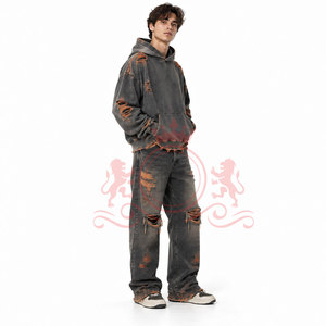 Conjuntos de Sudadera y Pantalones Desgastados de Moda Urbana, Fabricante de Ropa Personalizada, Conjuntos de Sudadera y Pantalones Desgastados - Product Image 2