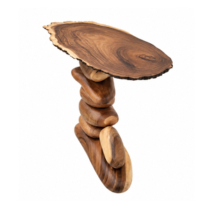 Mesa Consola de Madera Sólida de Suar con Base de Piedras de Río Orgánicas Apiladas para Vestíbulo de Resort, Mueble Moderno para Sala de Estar, Venta al por Mayor - Product Image 3