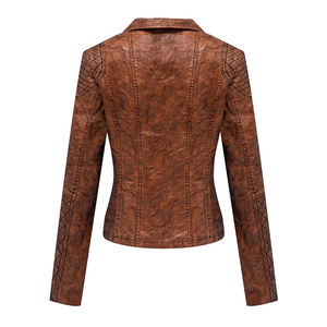 Veste de motard marron en cuir véritable pour femmes matelassée Slim Fit Moto manteau fermeture éclair avant Chic à manches longues vêtements d'extérieur d'hiver - Product Image 5
