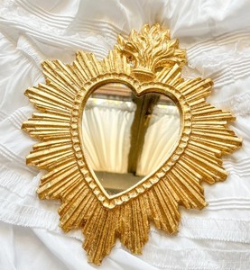 Espejo con marco florentino Sagrado Corazón de Jesús, madera dorada, barroco, rococó, relieve, estilo shabby chic, vintage, para pared - Product Image 4