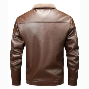 แจ็กเก็ตขี่มอเตอร์ไซค์หนังแท้สำหรับผู้ชายคอเสื้อลูกเรือคอปกเสื้อลำลองขนแกะสำหรับฤดูหนาวสีน้ำตาลเสื้อผ้าแบบพรีเมียม - Product Image 6
