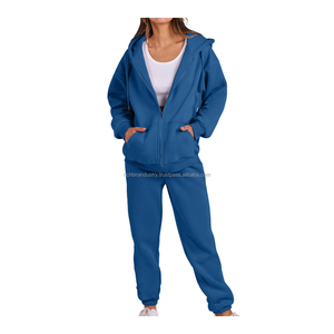 Ensemble de survêtement pour femme grande taille, sweat-shirt à capuche à manches longues uni avec boutons, pantalon, 2 pièces, sport, mariage, atelier, 100% coton molleton - Product Image 3