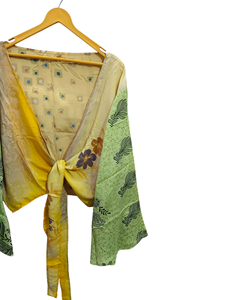 Camisa corta para mujer y Niña Ropa de Casa Sari corto Corbata de seda Top Manga larga Regalo para su bata corta - Product Image 3