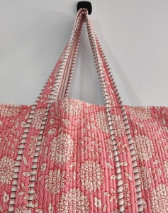 Yoga Shopping plage artiste Boho sac de week-end matelassé fourre-tout épaule Patch sac coton imprimé à la main Floral écologique durable ba - Product Image 3