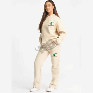 Premium Women Tracksuit Custom Logo Solid <b>Hooded</b> Winter Streetwear Lightweight Eco Friendly Cotton Set - Product Image 4