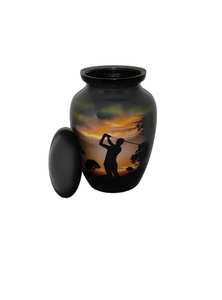 Urna Funeraria Pequeña de Aluminio para Cenizas Humanas, Diseño Encantador de Golfista, Tapa con Rosca Segura, 6 Pulgadas de Alto, 40 Pulgadas Cúbicas - Product Image 5