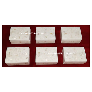 Exclusive New Design Pure Marble <b>White</b> Mother of Pearl Inlay Work Rectangular Shape Jewelry <b>Boxes</b> for Wedding <b>Gifting</b> Purpose - Product Image 1
