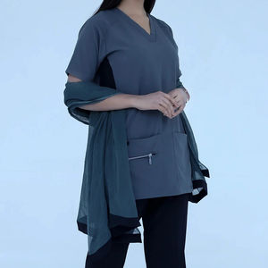 ชุดสครับขัดคอคอวีสำหรับผู้หญิงชุดสครับสีบล็อกสีสำหรับพยาบาลโรงพยาบาล - Product Image 3