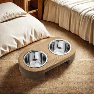 Wooden Ceramic <b>Pet</b> Bowl With Non-slip Rubber <b>Mat</b>, Suitable for Various <b>Pet</b> <b>Feeding</b>, Can Hold <b>Pet</b> Food and Water - Product Image 3