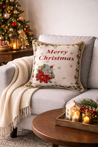 Classic <b>Christmas</b> Greeting Cushion Jacquard Cotton & Polyester cushion with 100% Polyester Fiber Filling - Product Image 1