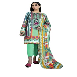 Colección de trajes de césped de 3 piezas de alta calidad para mujer, hermosos vestidos paquistaníes indios de algodón bordados con estilo, secado rápido - Product Image 1