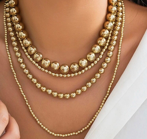 Trendy 10K Yellow Gold Beaded <b>Necklace</b> - Stackable Everyday <b>Necklace</b> Fringe Beaded Bandana - Product Image 1