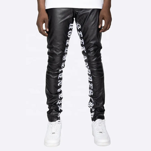 Custom Summer <b>Men</b> Print Cargo Flared Leather Pants Skinny Fit <b>Elastic</b> PU <b>Trousers</b> Streetwear Stacked Leather Pants - Product Image 4